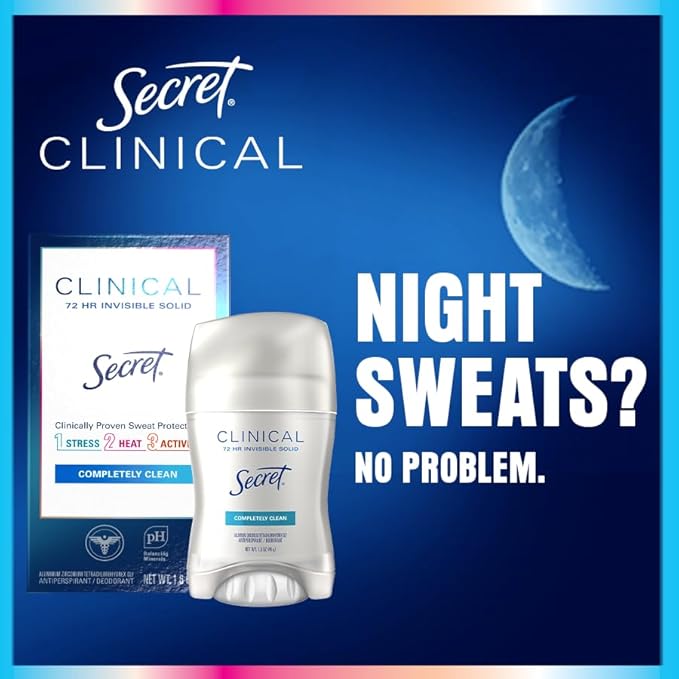 Secret Clinical Strength Antiperspirant Deodorant for Women, 3X Stress Protection, 72hr Sweat & Odor Protection, PH Balancing Minerals, Invisible Solid, Clean Lavender Scent, 2.6 oz