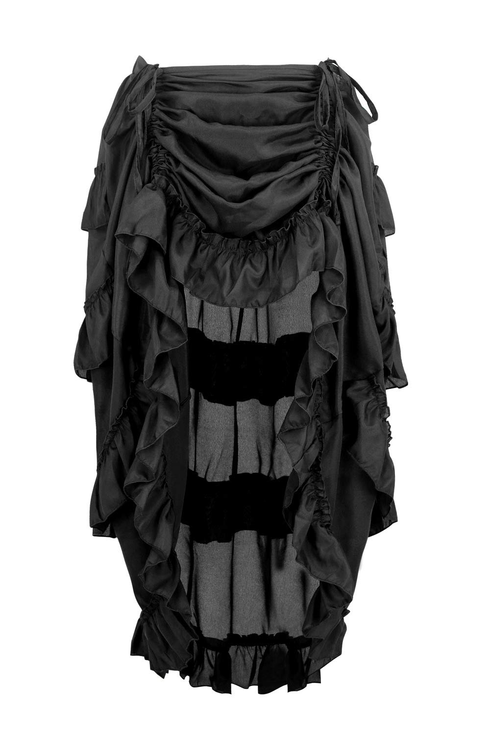 Charmian Women's Steampunk Gothic High Low Ruffle Cyberpunk Skirt Black Small