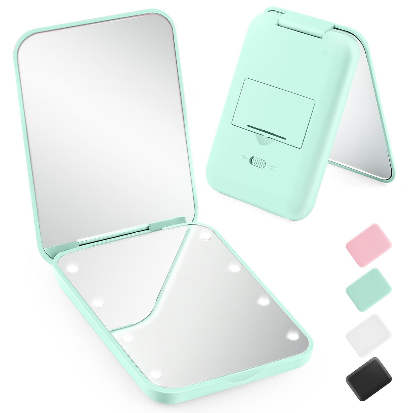 HOHOM Mini Travel Compact Mirror, 1X/3X Magnifying LED Pocket Travel Makeup Mirror for Women with Light for Purse, Double-Sided,