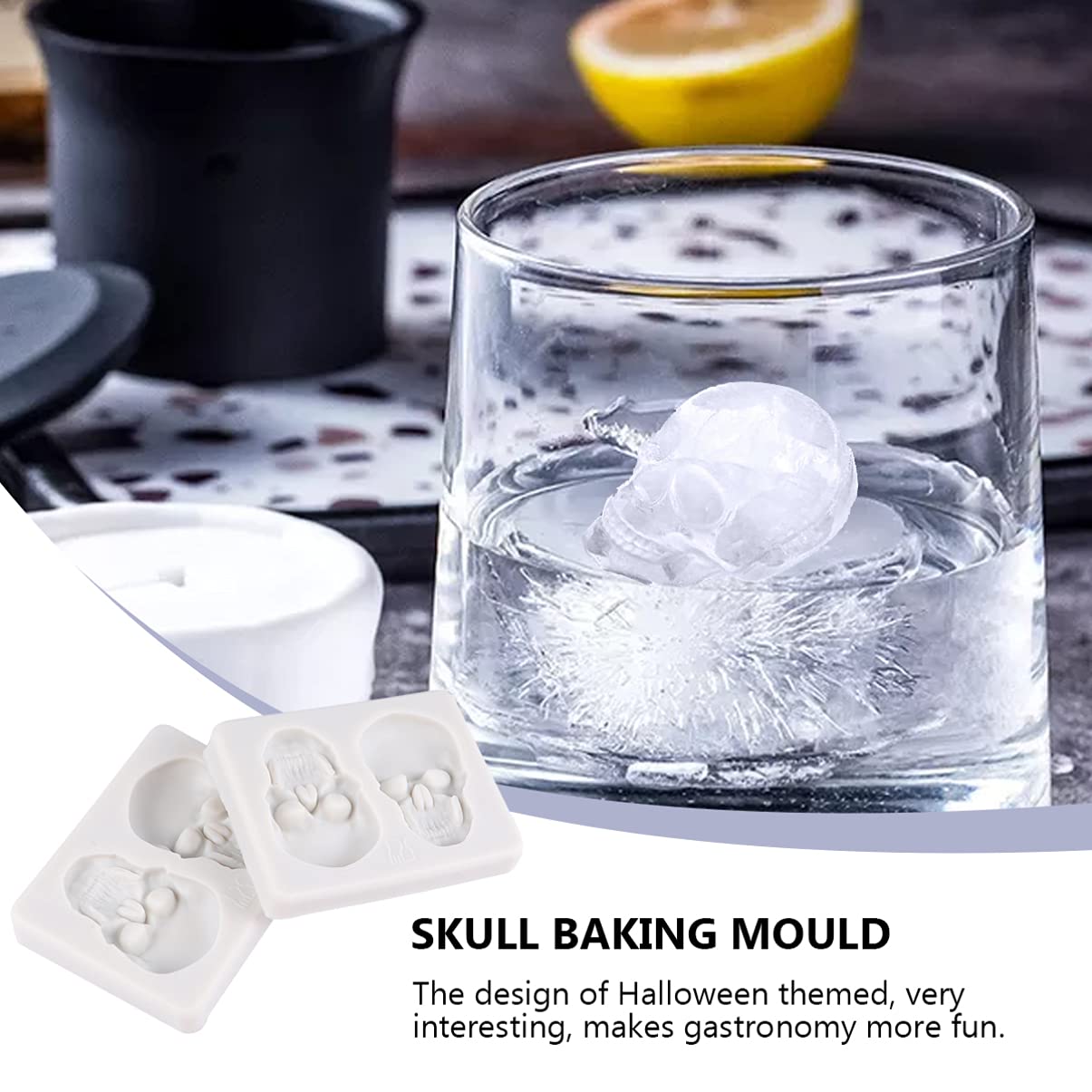 EXCEART 2pcs Halloween Skull Silicone Mold for Baking Cake Decoration Soap Making Unique Skull Shape Food-grade Silicone Easy to