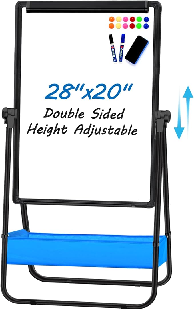 Dry Erase White Board with Stand Double Sided 28"X20" Magnetic U Standing Easel Whiteboard, Height Adjustable & 360° Rotat...