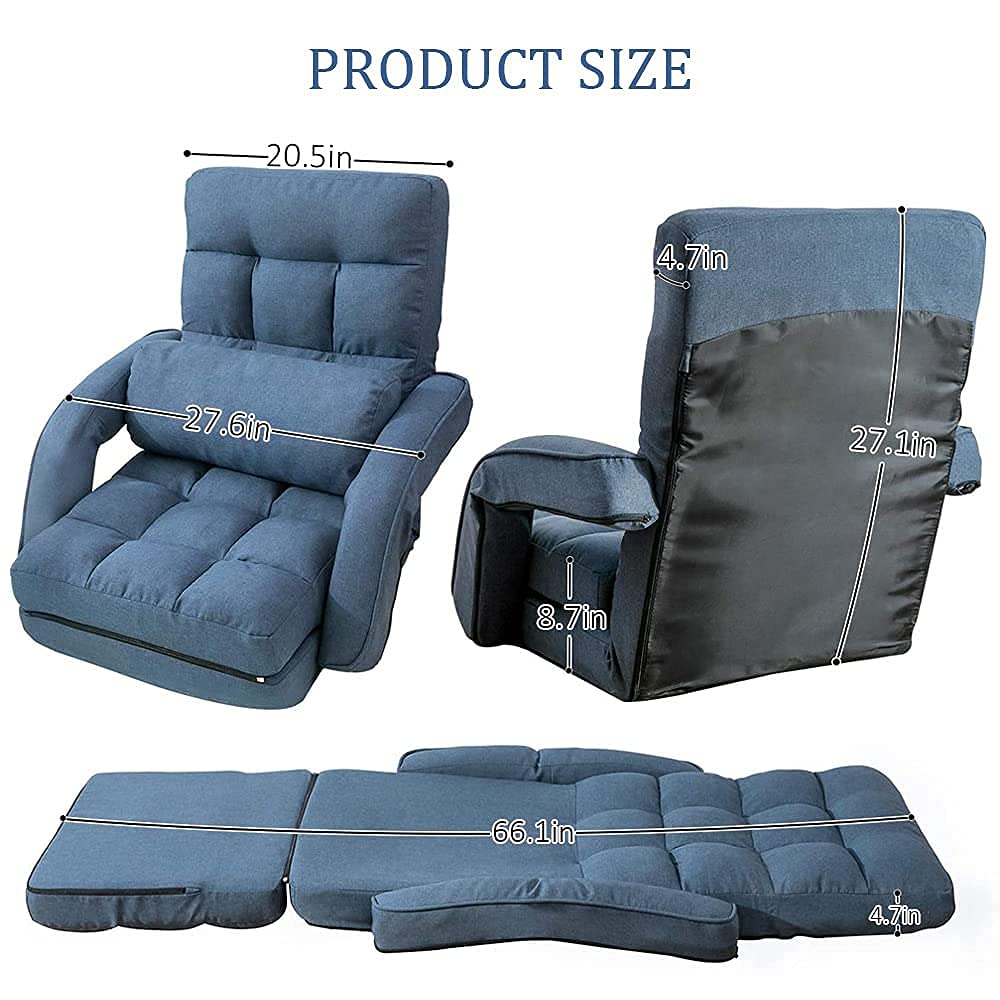 FLOGUOR 14-Position Adjustable Floor Chair, Chaise Lounge Indoor, Folding Lazy Sofa with Armrests and a Pillow Padded Adults Gaming Chairs for Living Room, Bedroom Factory Price (Blue) 8803BL