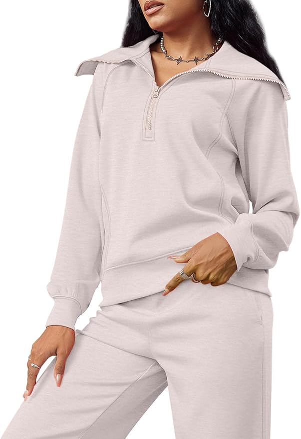 XIEERDUO Lounge Sets For Women 2025 Half Zip Sweatshirt And Wide Leg Sweatpant 2 Piece Outfits Sweatsuit Tracksuit