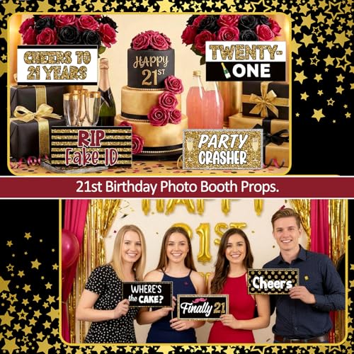 Beeveer 24 Designs 21 Birthday Photo Booth Props Double Sided 11x5.5 Inch Photo Booth Props 21th Bday Parties Decorations ...