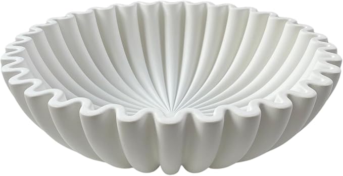 OAKOA Concrete Decorative Bowl - White Large Decorative Bowls for Home Decor - Coffee Table Bowl Decor - Scalloped Ruffle ...