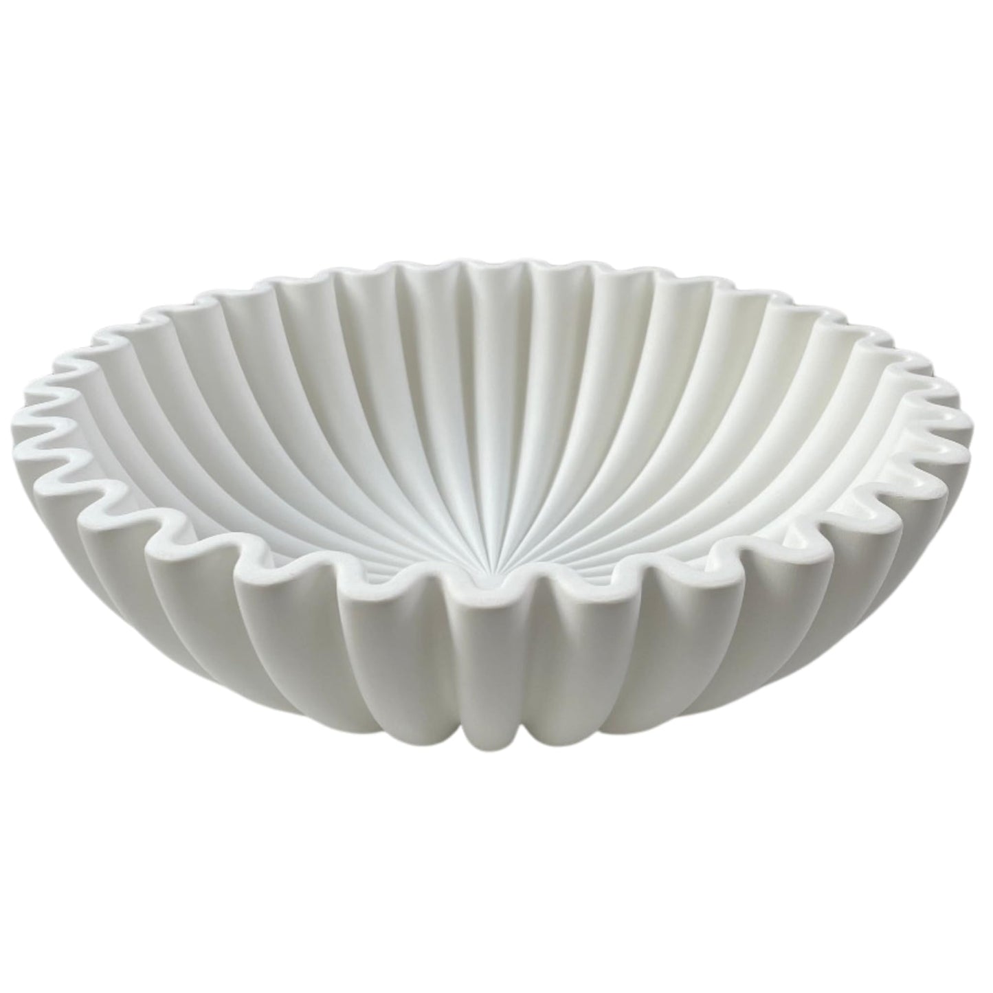 OAKOA Concrete Decorative Bowl - White Large Decorative Bowls for Home Decor - Coffee Table Bowl Decor - Scalloped Ruffle Centerpiece Bowl
