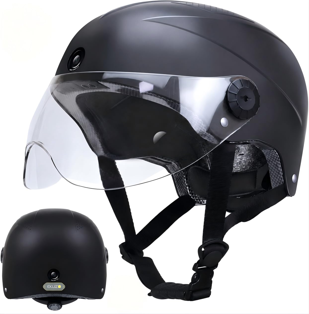 DC Smart Bike Helmet with Cameras Dual HD Front & Rear Video Recorder for Ebike & Electric Scooter, Bluetooth App Control Action Cam Helmet, CPSC Certified (Black)