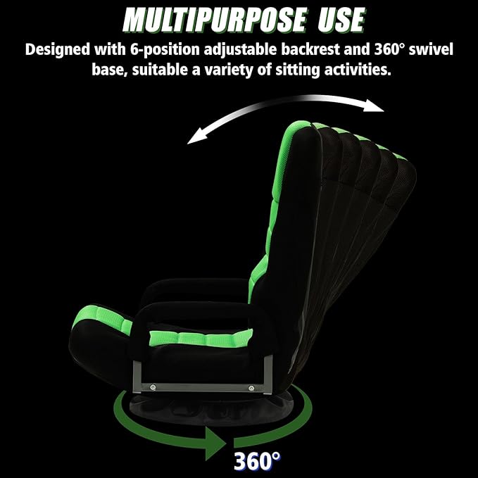 ACIPENSER Swivel Gaming Chair Multipurpose 2PACK Floor Gaming Chair for Playing Video Games, TV, Reading w/Armrest Lumbar Support & 6 Adjustable Postion Backrest for Adults & Kids,Green