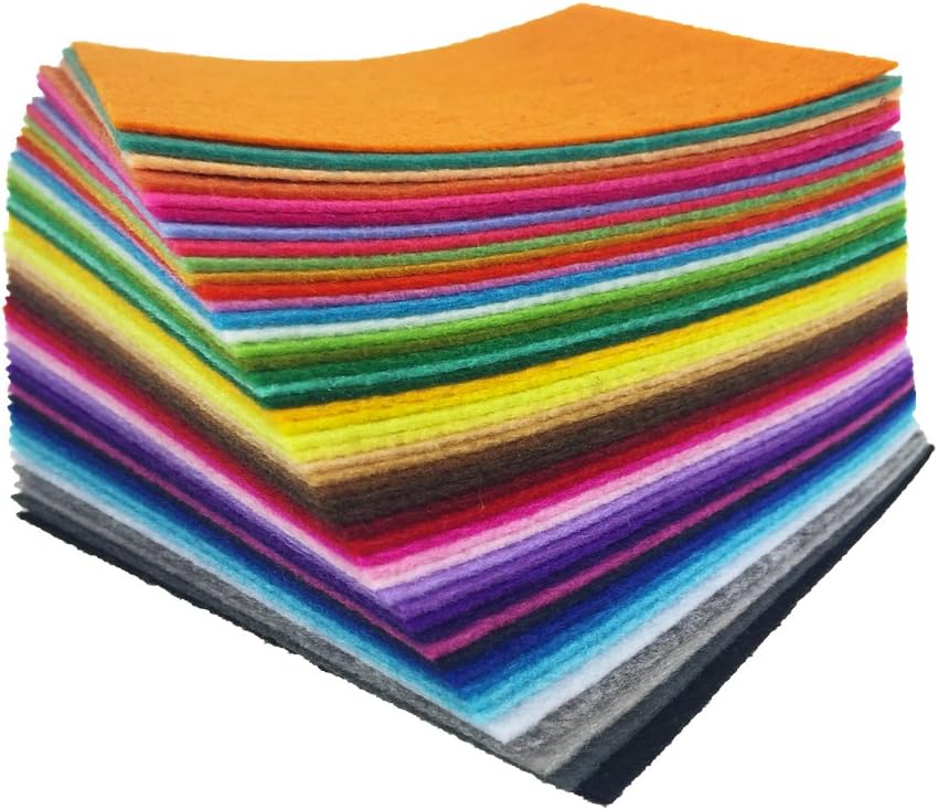 flic-flac 48PCS 6 x 6 inches (15 x 15cm) Assorted Color Felt Fabric Sheets Patchwork Sewing DIY Craft 1mm Thick … (15cm * 15cm, 48pcs)