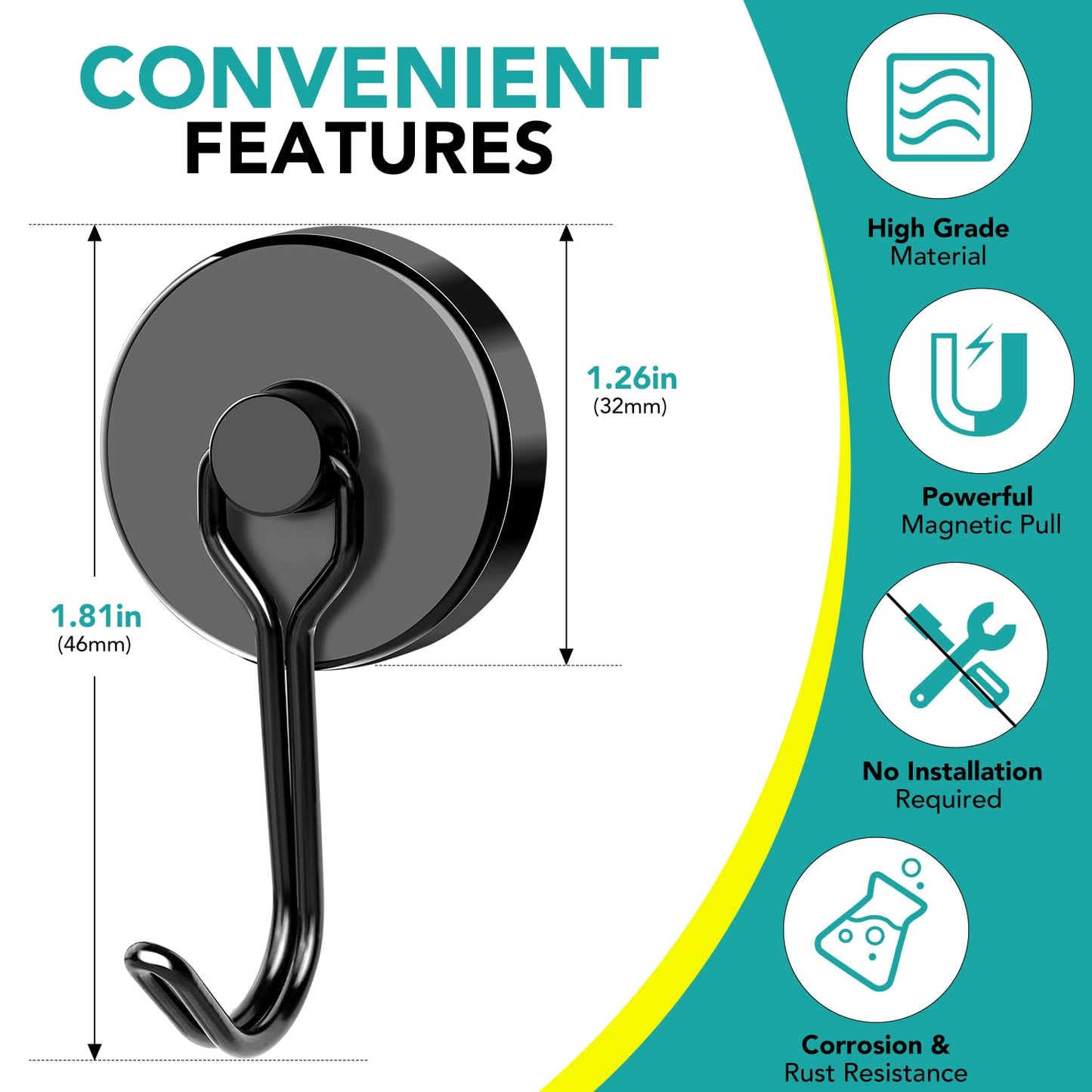 DIYMAG Black Magnetic Hooks 120LBS Strong Magnetics Heavy Duty 2026 Cruise Ship Essentials Magnets with Metal Hook for Hanging Refrigerator Home Kitchen Office, 8Pack