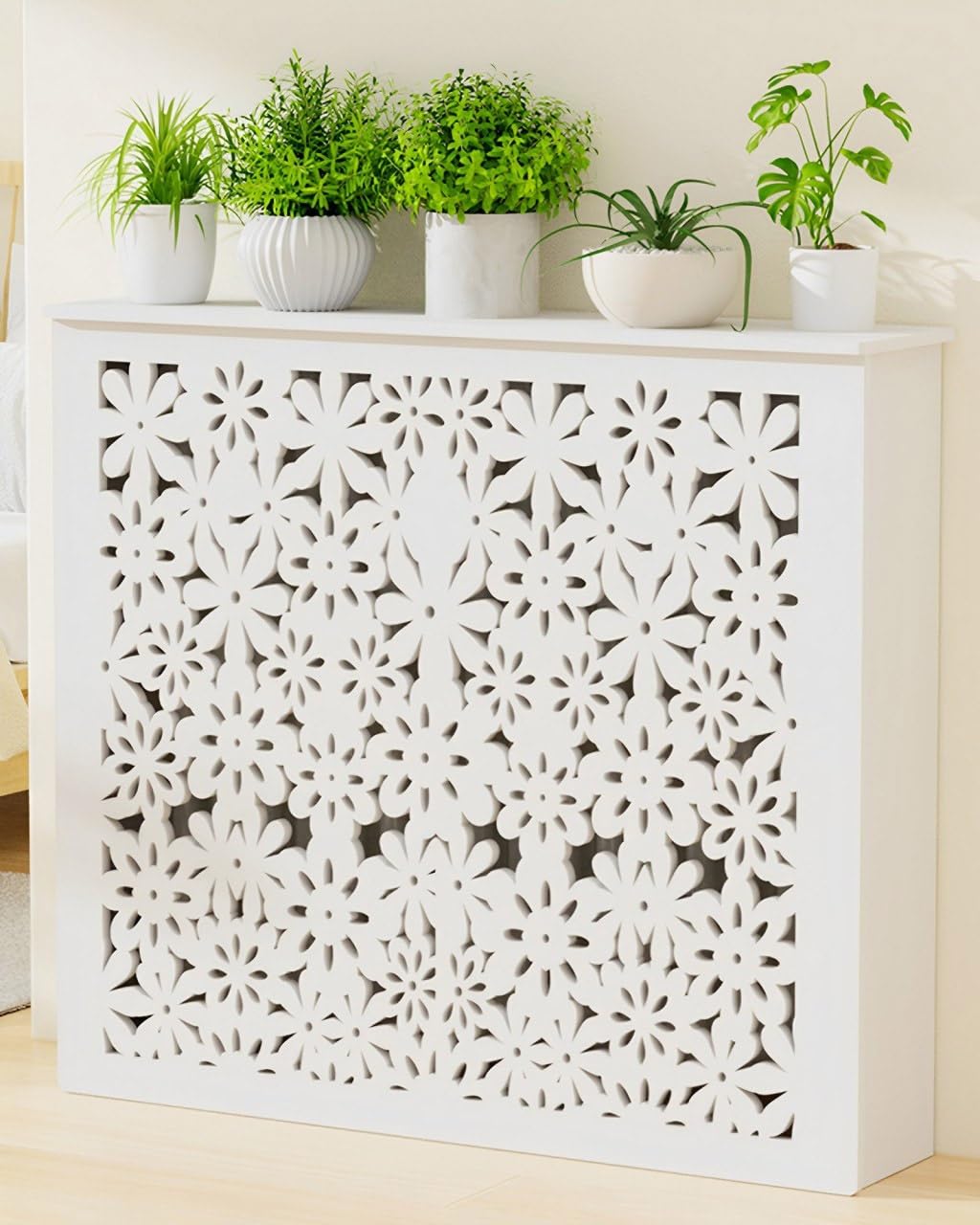 Radiator Covers White Heating Cabinet Shelf, Thickened Frame Radiator Cover For Home, Elegant Radiator Cover Horizontal Slat Radiator Shelve Ffor Household Living Room Bedroom(27.6"Lx7.9"Wx27.6"H)