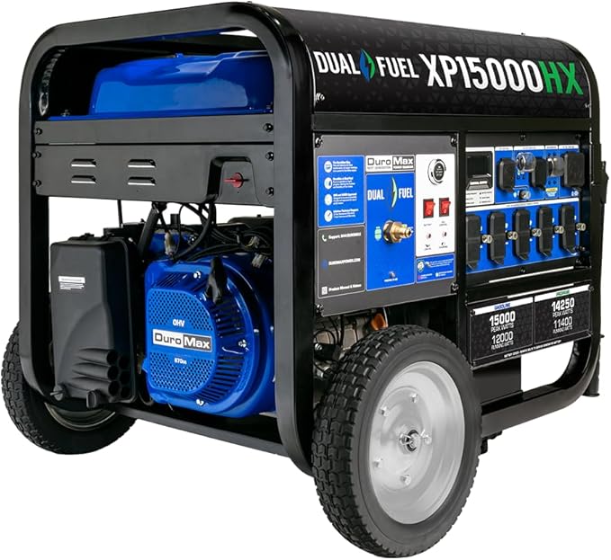 DuroMax XP15000HX 15,000-Watt Dual Fuel Portable Generator - Gas & Propane, Remote Electric Start, Whole Home Power Backu...
