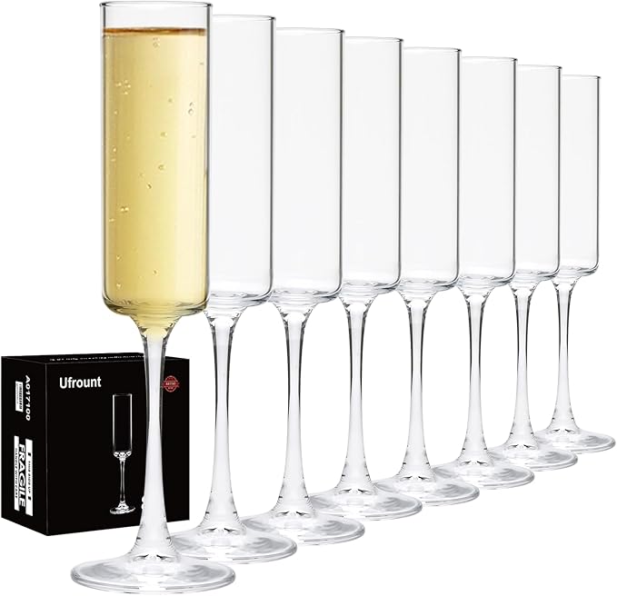 Ufrount Champagne Flutes 5oz,Clear Champagne Glasses Set of 8,Classic Sparkling Glasses Prosecco Toasting Champagne Flute ...
