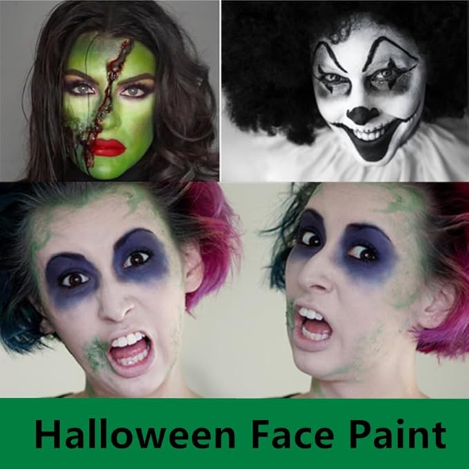 Go Ho 6 Colors Face Body Paint for Halloween Makeup,White &Black &Red&Yellow&Green&Royal Blue Face Paint,Waterproof Professional USA Flag Face Painting,Halloween Cosplay SFX Makeup Palette