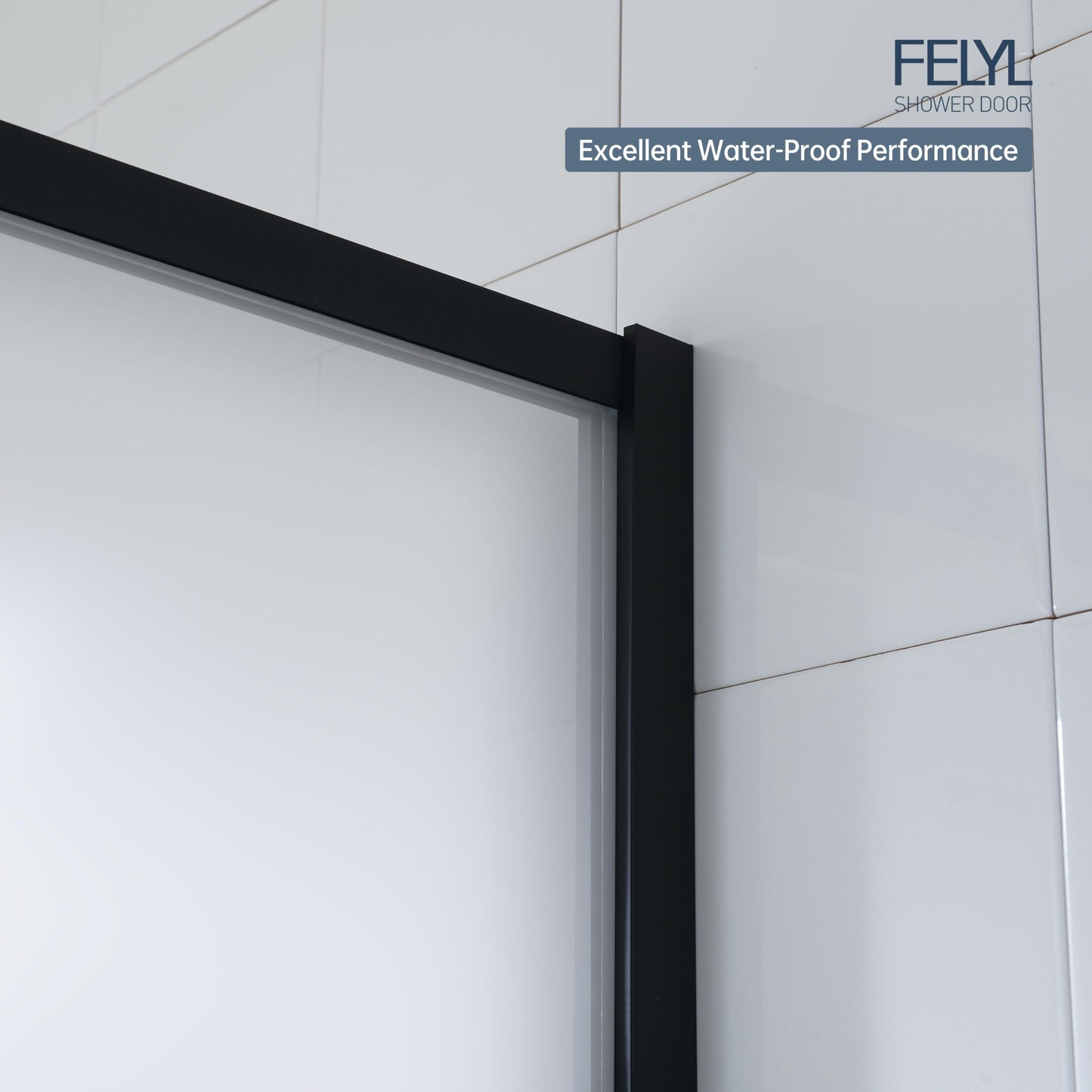 FELYL Frosted Shower Glass Panel 32" W x 74" H, Matte Black, Framed Fixed Glass Panel, 5/16" (8mm) SGCC Tempered Glass, Reversible Installation