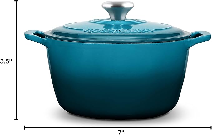 Signature Enameled Cast Iron Dutch Oven, Non-Stick Serving Pot with Tight Fitting Lid for Perfect Roasting, Baking, Sauteing, and Bread Making | 2Q (1.9L) - Ocean Blue