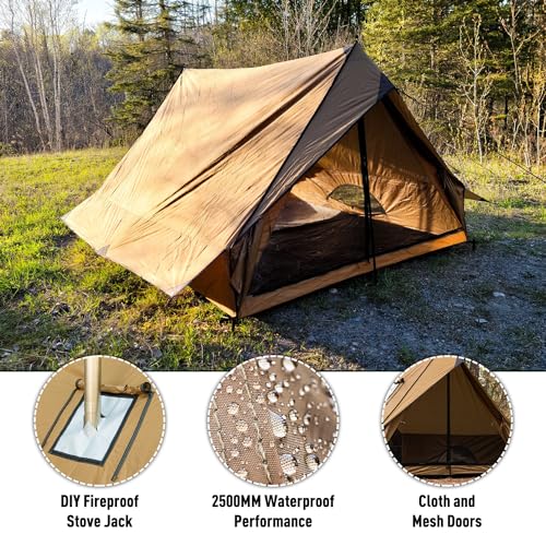POMOLY Camping Hot Tent Cabin Tent, Chalet 70 Series Portable Wall Tents with Stove Jack and Two Poles for 2-3 Person Hiki...