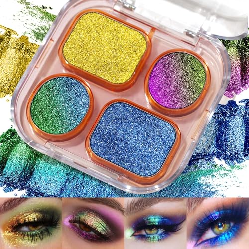 UCANBE Multichrome Chameleon Eyeshadow Makeup Palette, 4 Colors Holographic Metallic Glitter Eye Shadow Pallet, High Pigme...