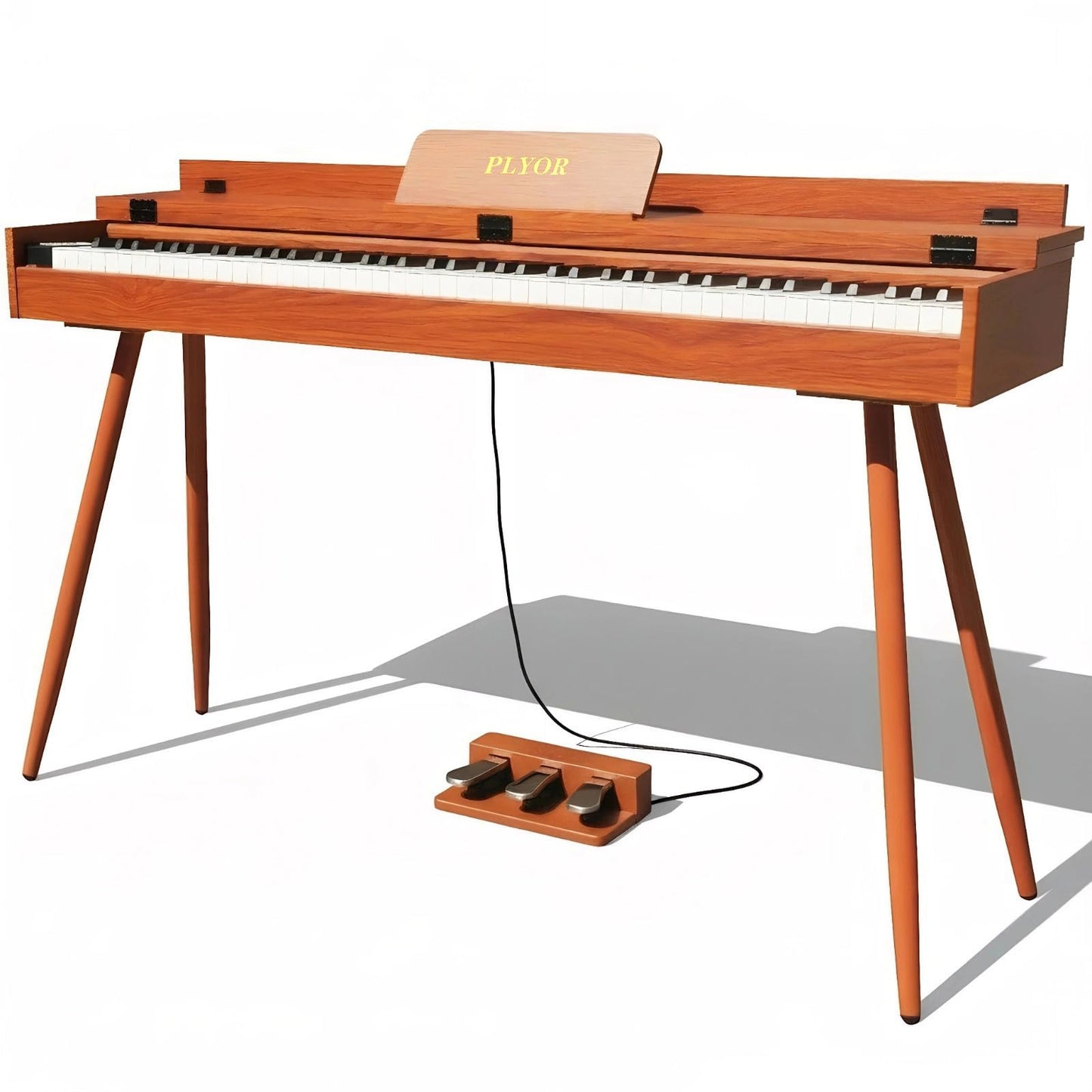 PLYOR 88 Key Digital Piano Keyboard with Stand & 3 Pedals, Weighted Keyboard Electric Piano for Beginners, Progressive Hammer-Action Home Digital Piano with Desk Mode, Headphone Jack, USB-MIDI, Brown