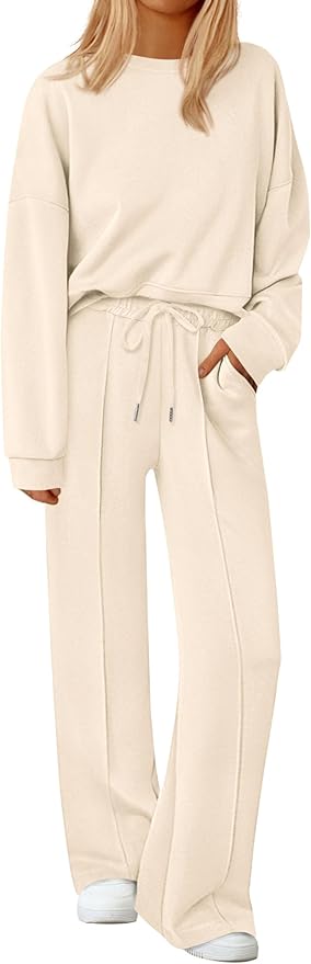 PRETTYGARDEN 2 Piece Sets For Women Fall Trendy Long Sleeve Sweatshirt Wide Leg Pants Loungewear Set Matching Sweatsuit