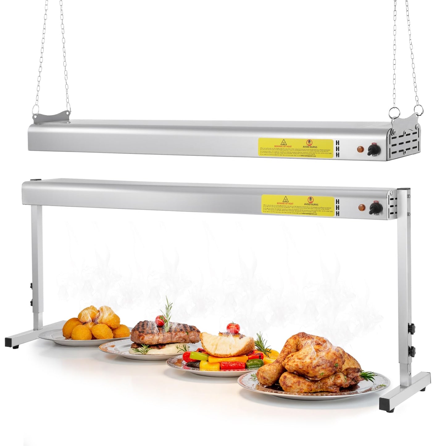 Hiteemer 48-Inch Food Heat Lamp, 1300W Commercial Food Warmer Electric Strip Heater Overhead Stainless Steel Catering Heating Lamp for Buffet Restaurant Parties Kitchen, Silver 115V