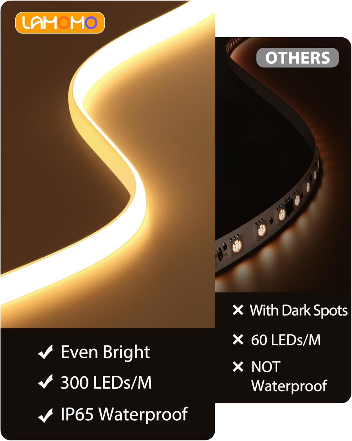 Lamomo COB LED Strip Lights Pro, 32.8Ft Warm White Dimmable Self-Adhesive Led Rope Light with Remote, Flexible Cuttable Waterproof 3000K Silicone Neon Tape Lights for Bedroom, Indoor, Outdoor,Cabinet