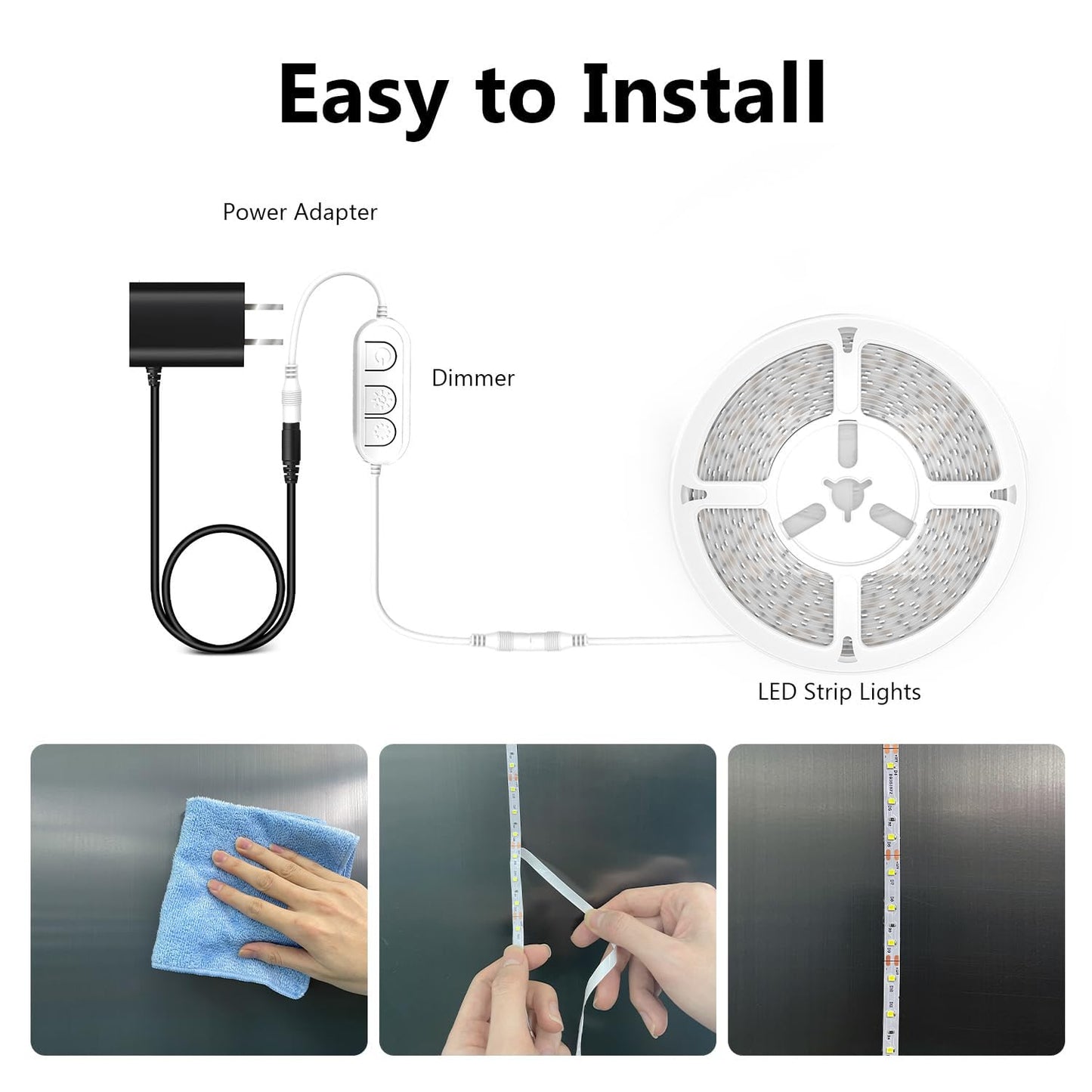 dalattin White LED Strip Lights 100ft, Dimmable Bright 24V Led Light Strip 6500K Daylight White 1800 LEDs Lights for Bedroom, Mirror, Kitchen, Strong Adhesive, 2 roll of 50ft