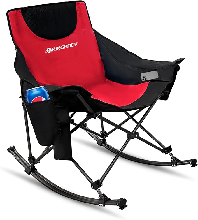 KINGROCK Oversized Rocking Camping Chair with Headrest and Carry Bag, 260LBS Capacity Folding Portable Camp Chairs for Adu...