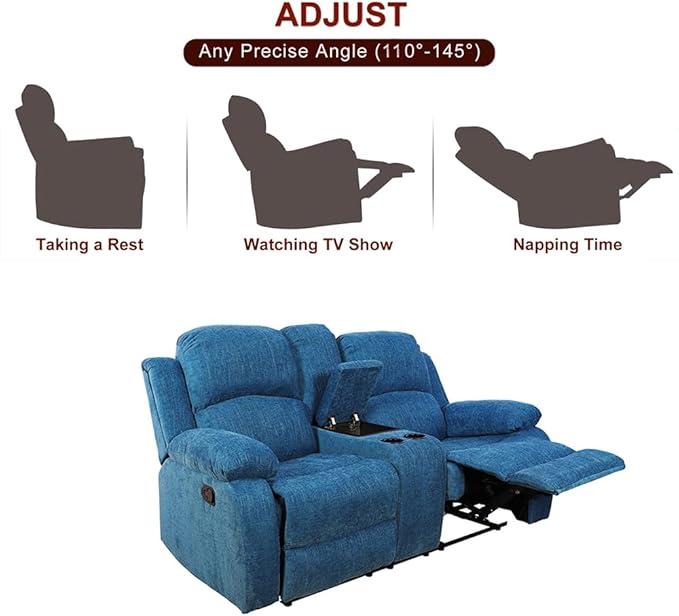 A Ainehome Living Room Furniture Set Leather Recliner Sofa Set Loveseat Chair Furniture Sofa Set for Living Room/Small Space/Rv/House/Office/Theater Seating (A-Blue Microfiber, Loveseat)