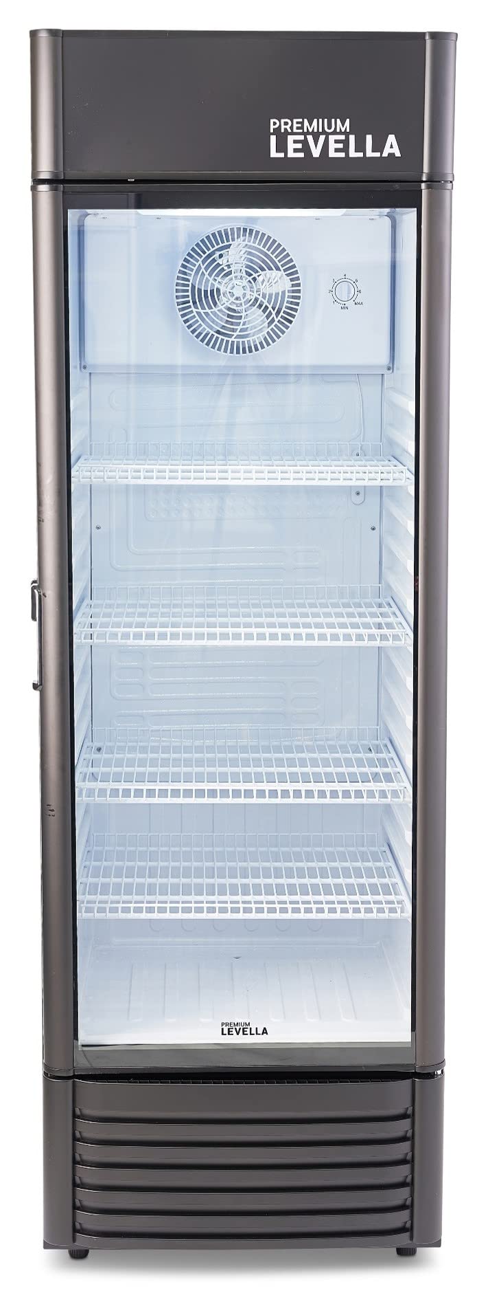 PremiumLevella PRF1557DX Glass Door Display Refrigerator 15.5 cu ft Commercial Beverage Cooler Merchandiser With Customizable Lightbox - Black