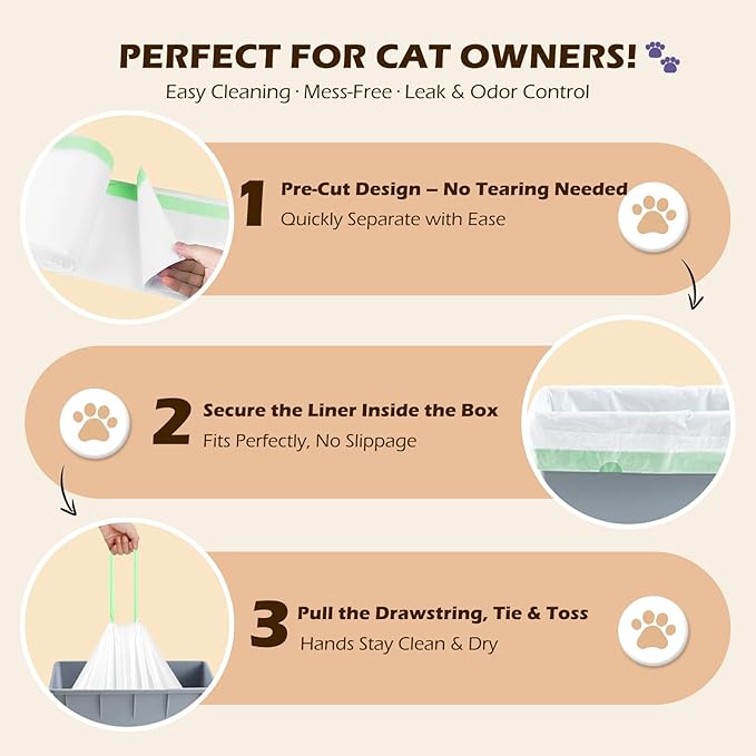 Automatic Cat Litter Box Liners Bags, Self-Cleaning Kitty Litter Liners Bags Compatible with MeoWant-SC01 & MeoWant-SC02, Heavy-Duty Thick Drawstring Replacement Liner Bag 18" x 12.6" (120 PCS)