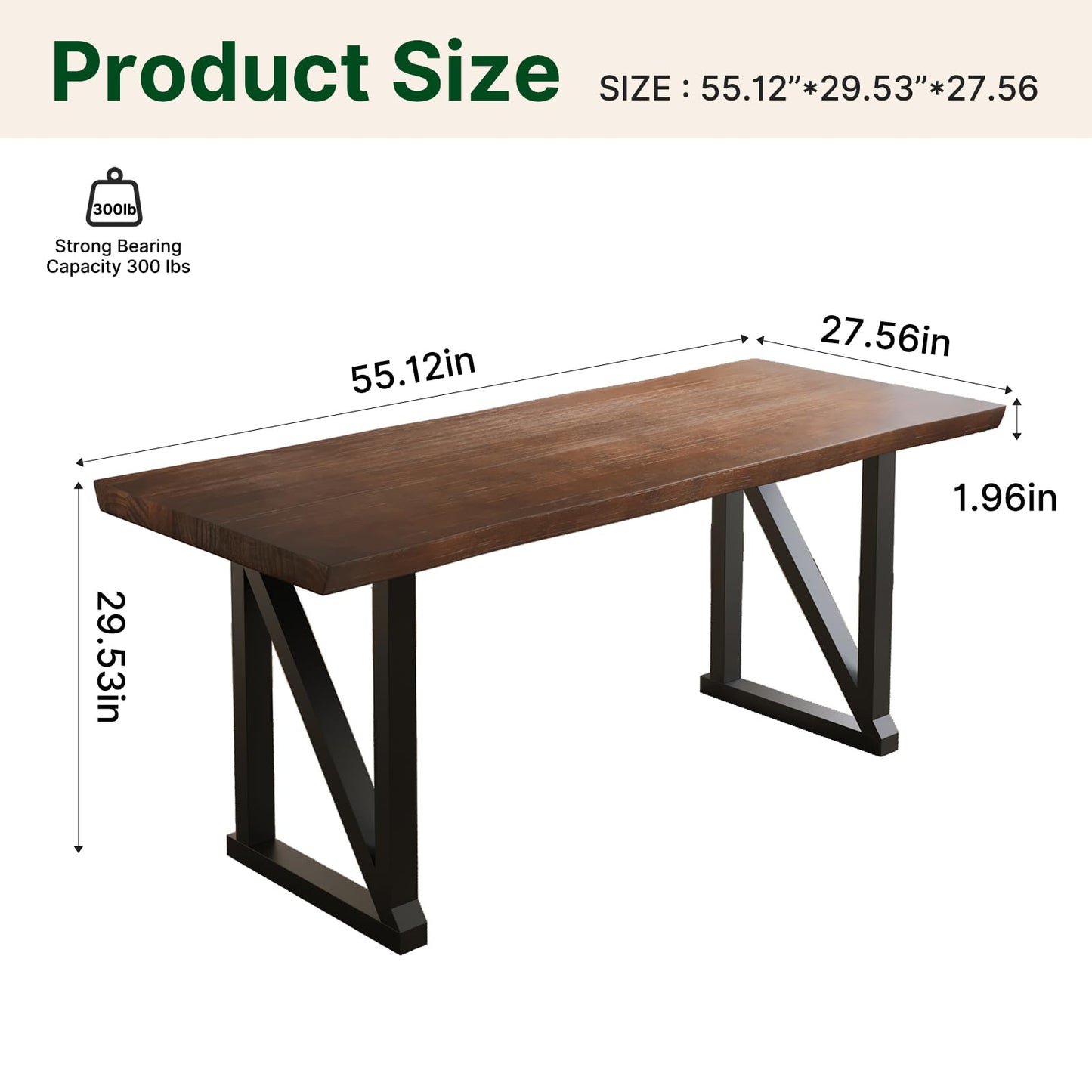 jmzx store Solid Wood Rustic Style 55-inch Computer Desk - Large Office Desk for Home Office, Modern and Simple Design, Ideal for Study, Writing, Dining