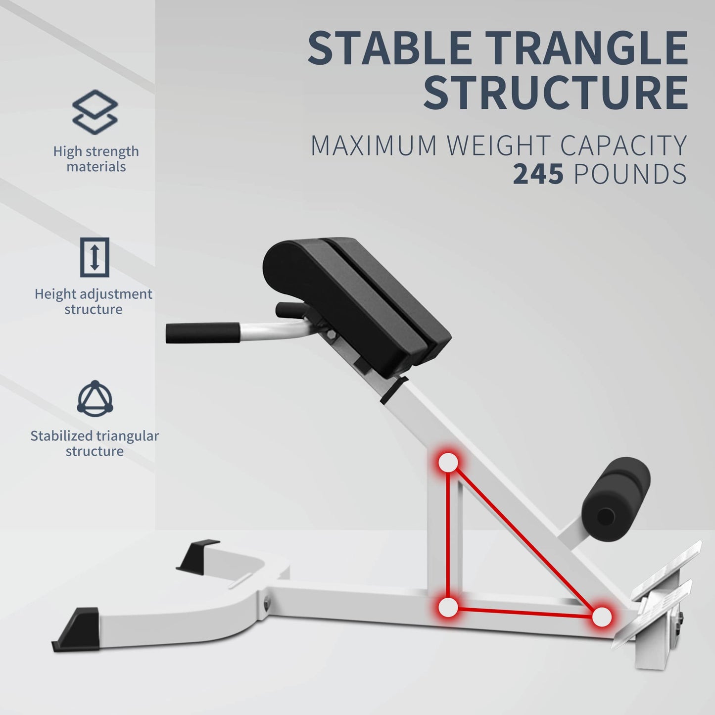 SUCXDZQ Roman Chair Back Extender - Angle & Height Dual Adjustable Hyperextension Bench for Home Gym - Adjustable Back Exercise Machine Fitness Equipment (White)