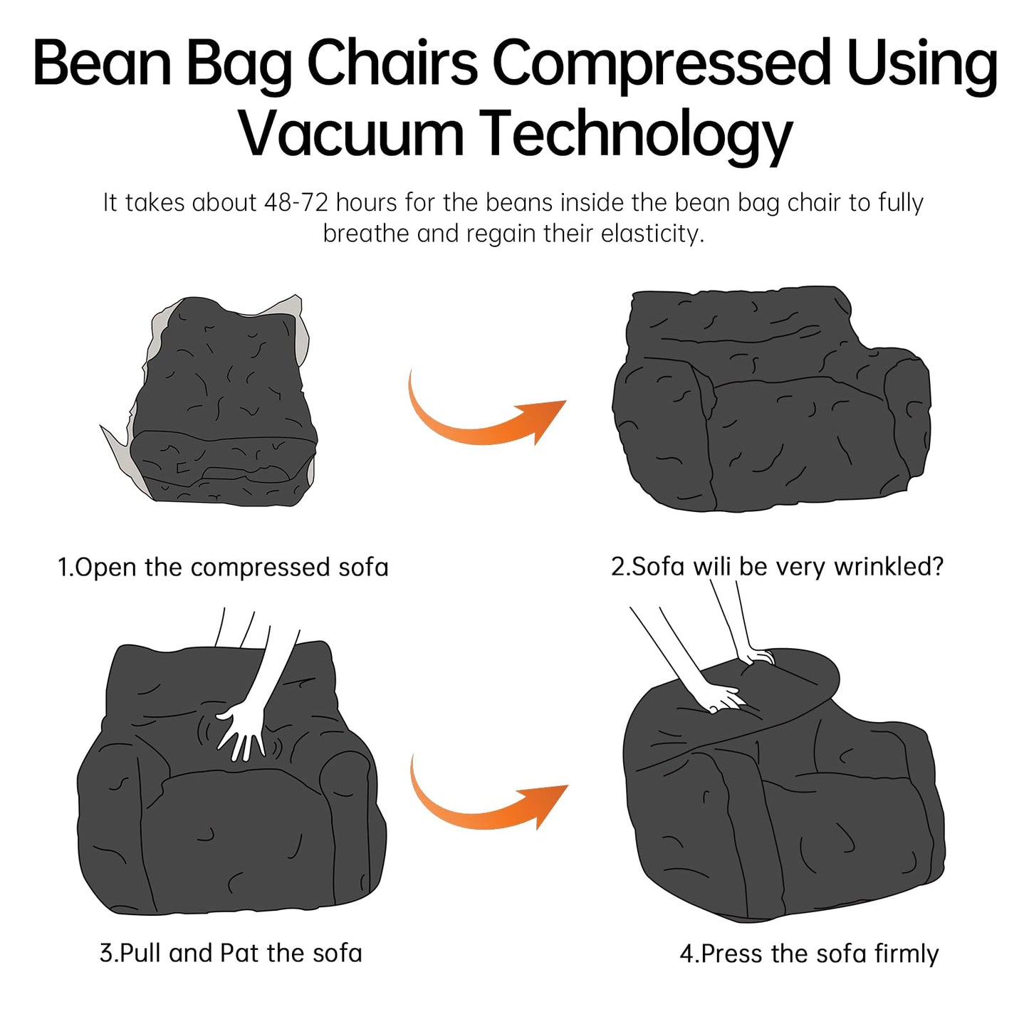 Cvortll Bean Bag Chair with Filler, Bean Bag Sofa with Tufted Soft Stuffed Filling, Fluffy and Lazy Sofa, Comfy Cozy BeanBag Chairs with Memory Foam for Dorm, Apartment, Living Room (Black)