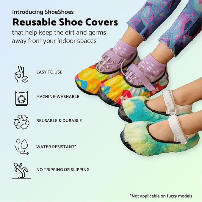 Premium Adult and Kid Shoe Covers - Keep your space clean: Home, Car, After Sports, Suitcase, Classroom - Durable, Machine-washable, Non-slip, Reusable (1 pair)
