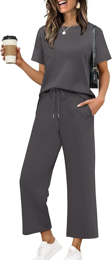 XIEERDUO Women's Side Slit Lounge Sets 2026 Fashion 2 Piece Travel Outfits Cozy Loungewear Wide Leg Tracksuits S-3XL