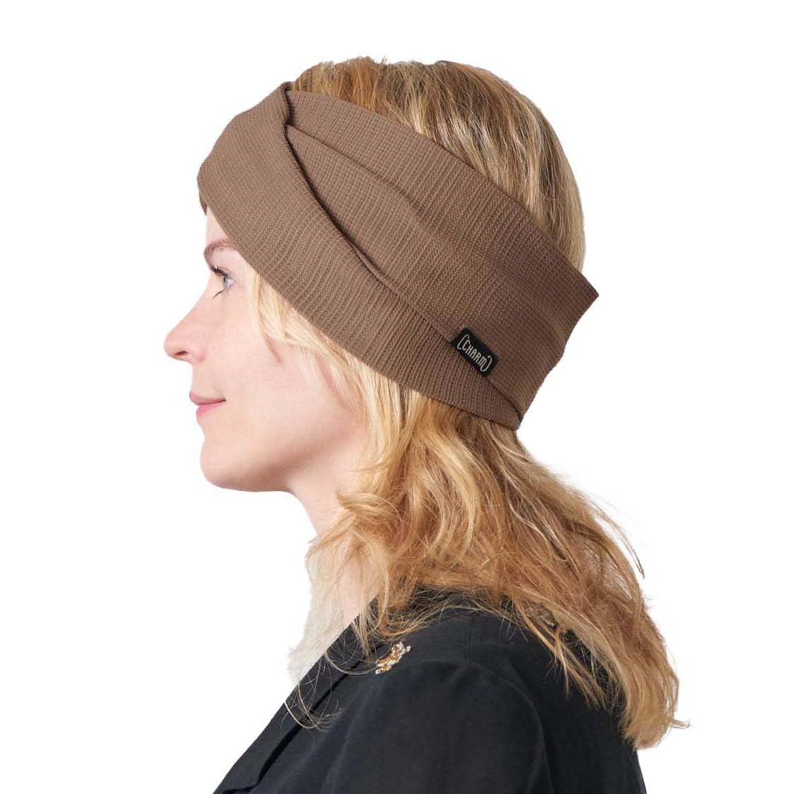 Headbands for Women Mens Head Wrap - Thick Boho Criss Cross Knitted Headband Sports Band Sweat-Wicking Waffle Line Brown