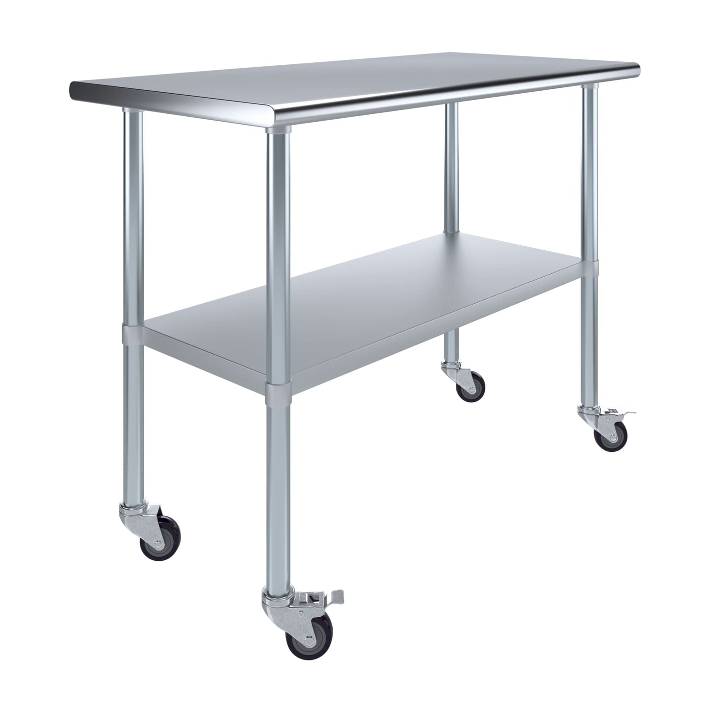 AmGood 24 in. x 48 in. Stainless Steel Work Table with Wheels | Metal Kitchen Food Prep Table | NSF