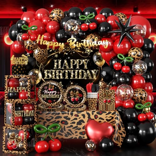Cocomigo 258pcs Cheetah Print Birthday Decorations, One-stop Set for 25 People, Includes 350gsm Plates Pre‑threaded Banner...