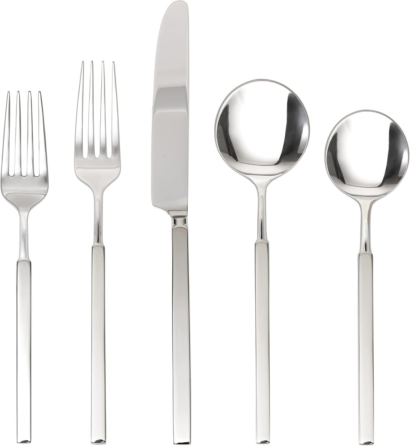 Fortessa Jaxson 18/10 Stainless Steel Flatware, Brushed/Mirrored Stainless Steel, 5 Piece Place Setting Service for 1