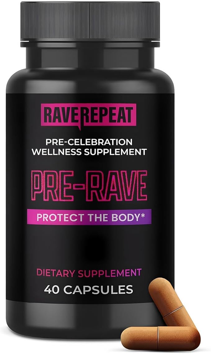Pre-Rave Supplement - 5-HTP Free Rave Vitamins with CoQ10, Magnesium, Green Tea - Festival Essentials for Energy, Wellness...