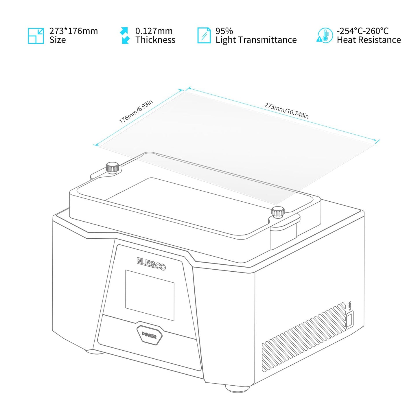 ELEGOO 5PCS PFA Release Liner Film for Saturn 2/8K/3/4/4 Ultra/4 Ultra 16K Resin 3D Printer 273x176mm, 0.127mm Thickness with Stronger Release Functionality and 92% Light Transmittance