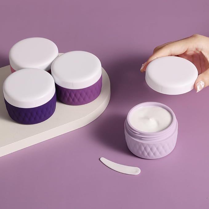 Travel Containers for Toiletries, Silicone Cream Jars BPA-Free, TSA Approved 2oz Travel Size Containers, Leak-proof Silicone Jars with Lid for Cosmetic Face Hand Body Cream (4 Pack)