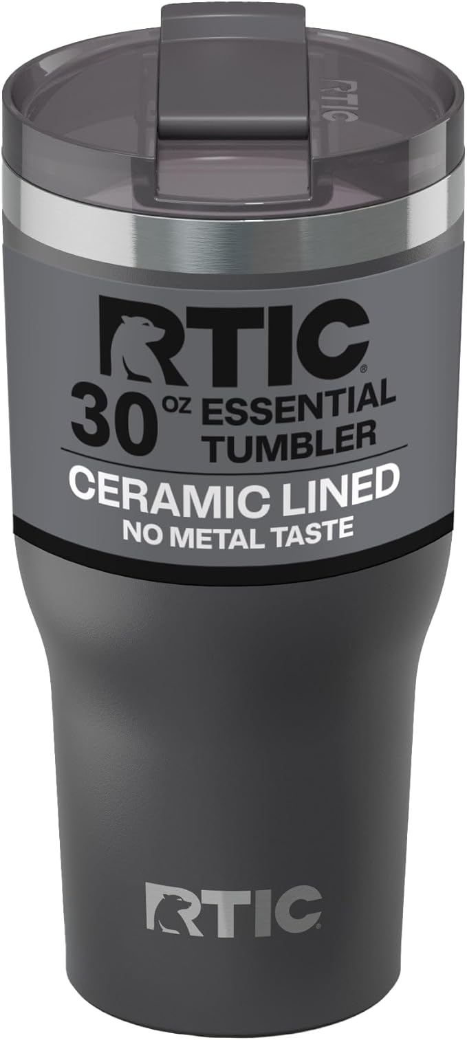 RTIC 30oz Essential Tumbler with Lid, Ceramic Lined, Insulated, Stainless Steel, Metal, Double Wall Vacuum-Insulation, Tra...