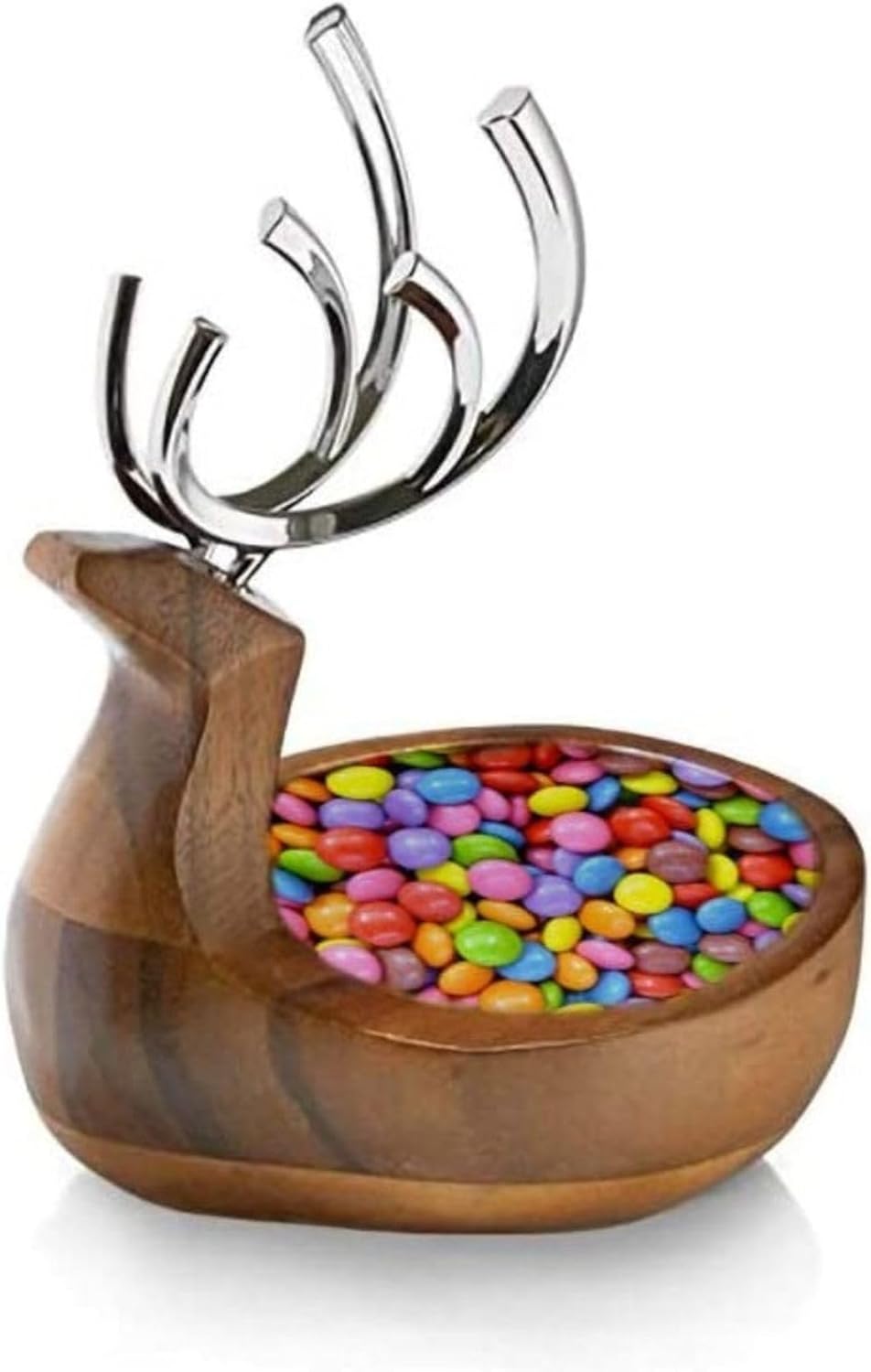 Nambe Holiday Reindeer Bowl – Decorative Candy Dish and Seasonal Table Accent with Removable Antlers, Festive Coffee Table or Dining Display, Alloy and Acacia Wood Collectible for Christmas Hosting