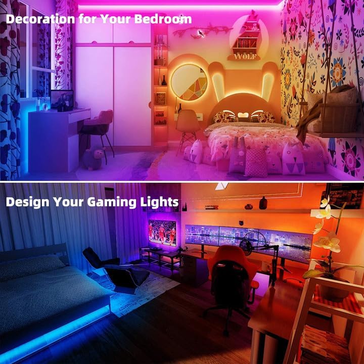 100ft Kids Bluetooth LED Strip Lights, Music Sync LED Light Strip RGB Color Changing Lighting with Penguin Style Remote, APP Control, Smart Lighting for Bedroom, TV, Room DIY (APP+Remote +Mic/50ftx2)