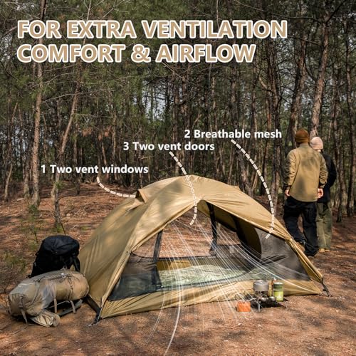 BISINNA Backpacking Tent 2 Person Lightweight Camping Tent Waterproof 3 Season with Aluminum Pole for Outdoor Mountaineeri...