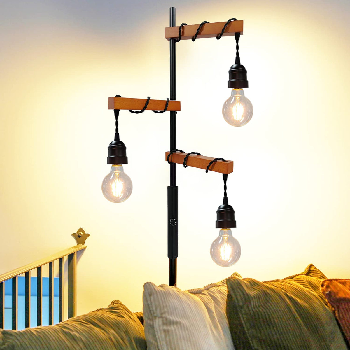 Assemer Dimmable Industrial Floor Lamp,Modern Farmhouse Tree Standing Lamps for Living Room Bedroom Office Rustic Home Decor