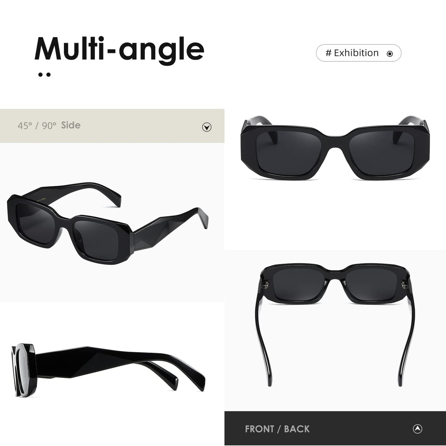 kimorn Rectangle Sunglasses for Women Men Trendy Retro Trendy Sun Glasses 90’s Vintage Square Frame K1307 (Black)
