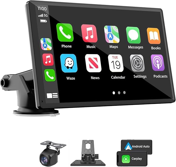 Portable Wireless Carplay Car Stereo, 7" HD Touchscreen for Car with Apple CarPlay & Android Auto with Backup Camera/Mirro...